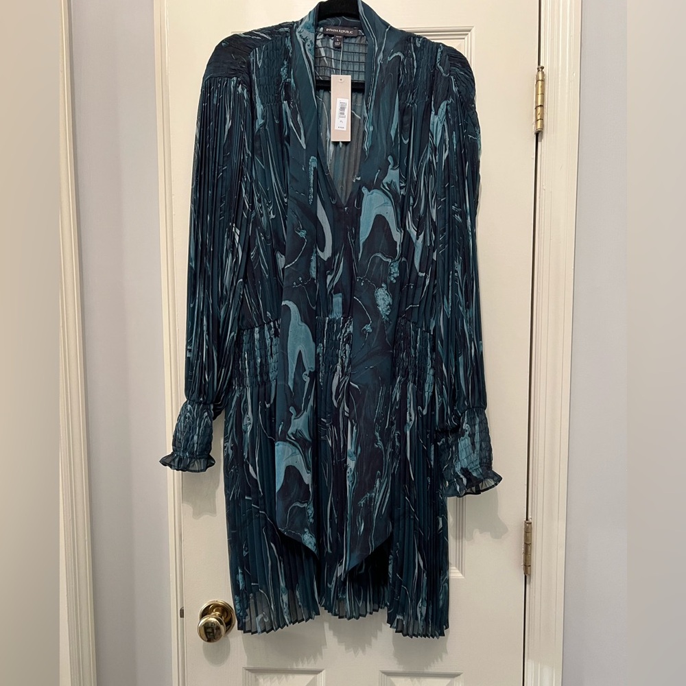 Banana Republic Elegant Teal Marble sheer dress with slip NWT Petite Large